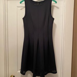 Ann Taylor | Navy Blue Stretch Fit & Flare Dress w/ Laser Cut Detail | Size 10